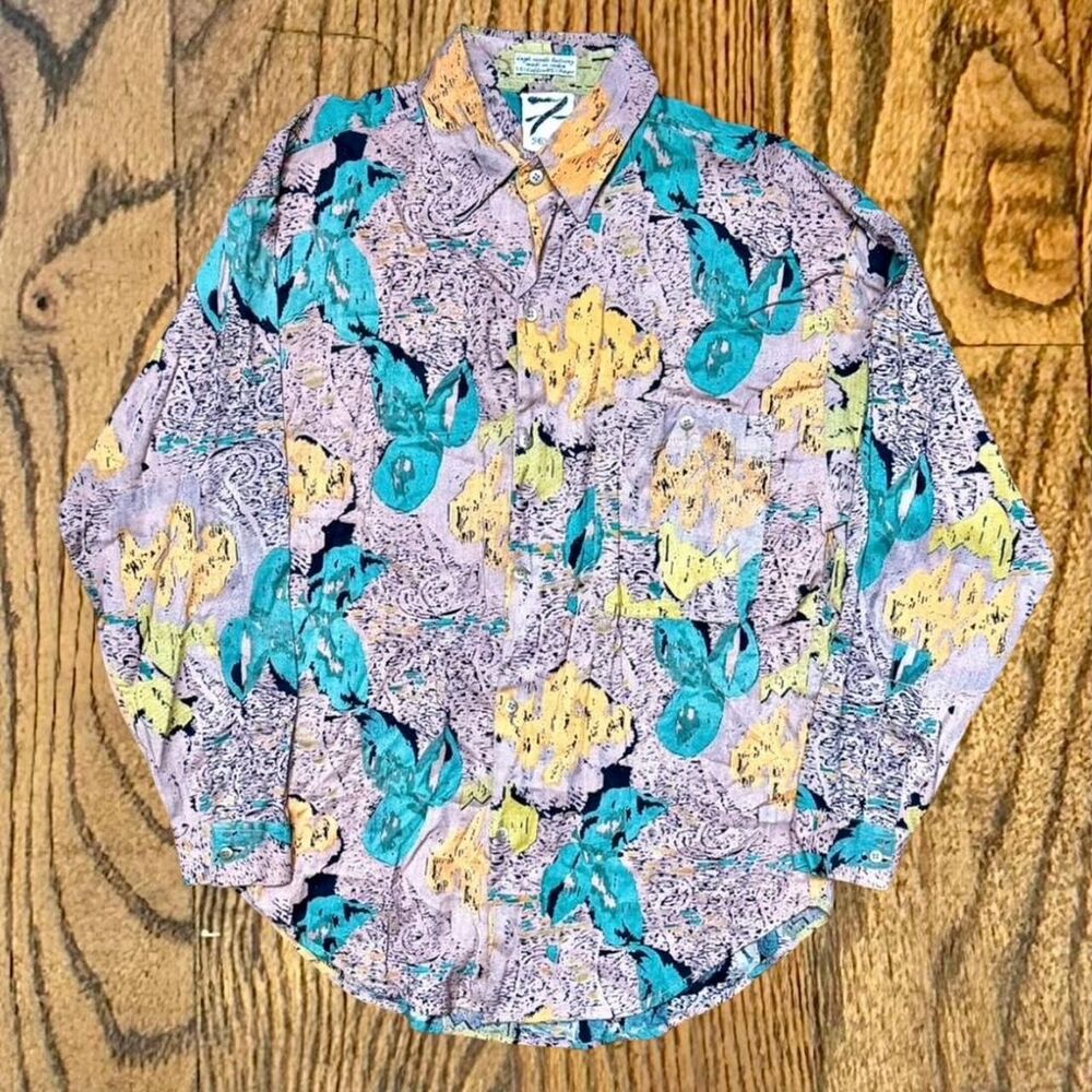 Vintage 80’s Abstract Colorful Rayon Button Down Shirt